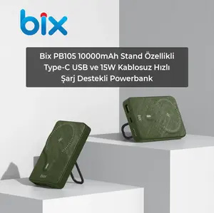 Bix 10000 mAh Kablosuz Şarj Destekli Standlı Powerbank