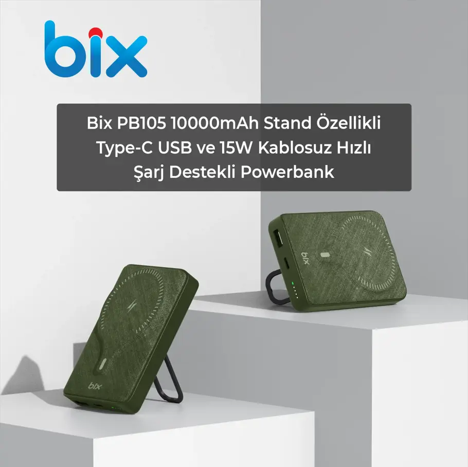 Bix 10000 mAh Kablosuz Şarj Destekli Standlı Powerbank