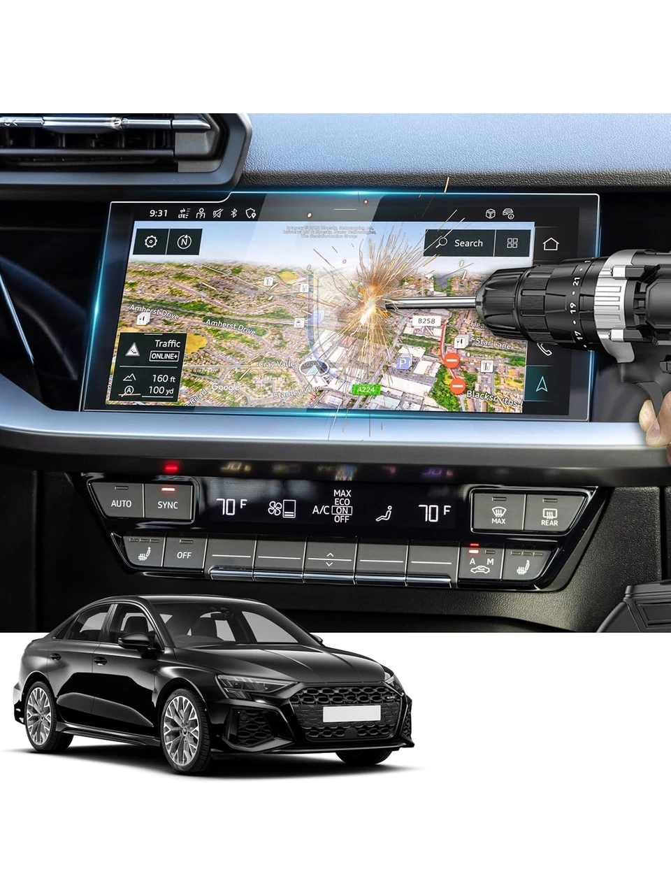 Audi RS3 Gösterge ve Multimedya Ekran Koruyucu Set 2 Parça