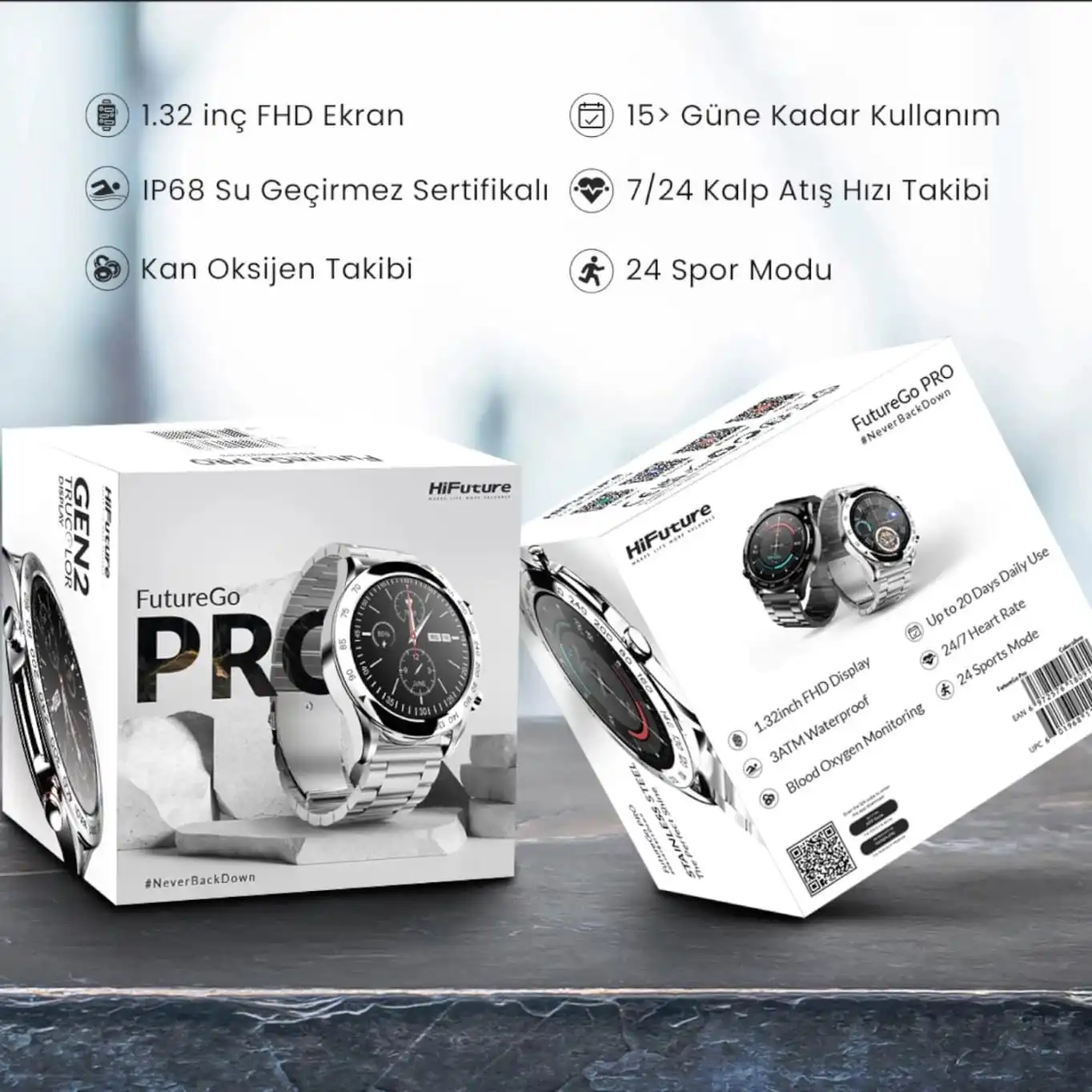 HiFuture FutureGo Pro 34mm IP68 Suya Dayanıklı Akıllı Saat Siyah