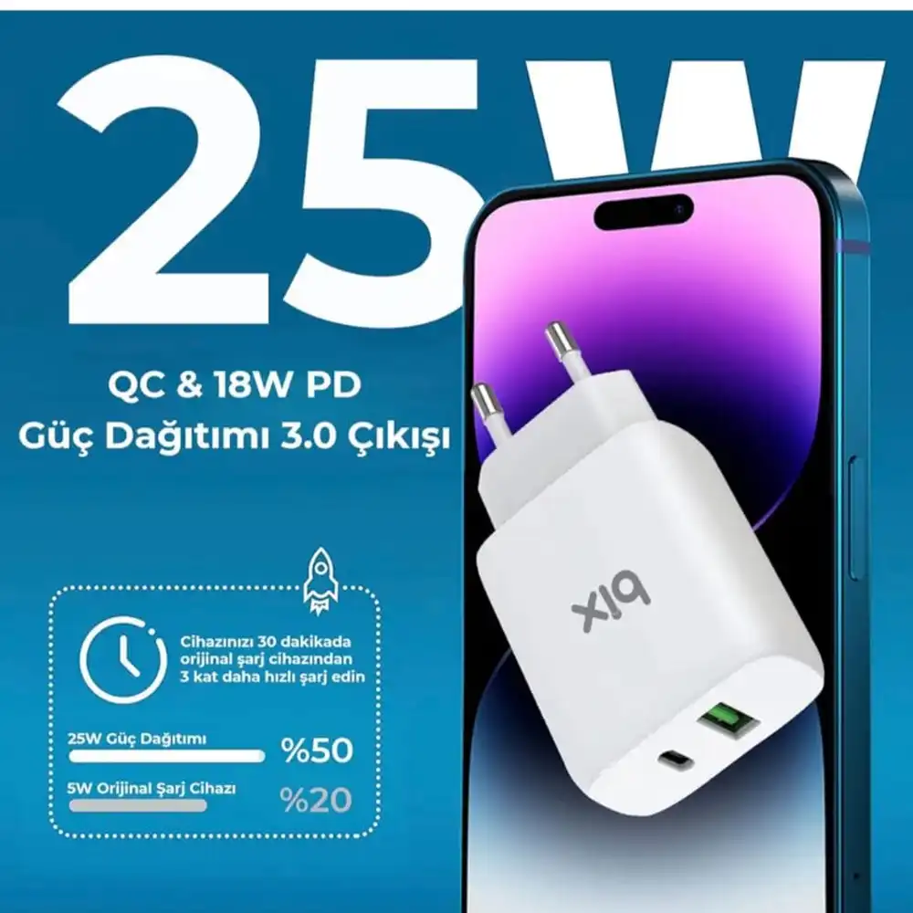 Bix 25W Type-C Hızlı Şarj Adaptörü