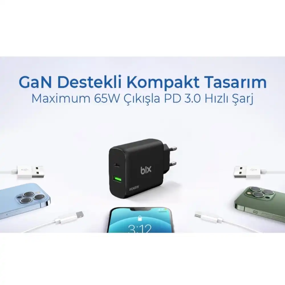 Bix 65W Hızlı Şarj Adaptörü