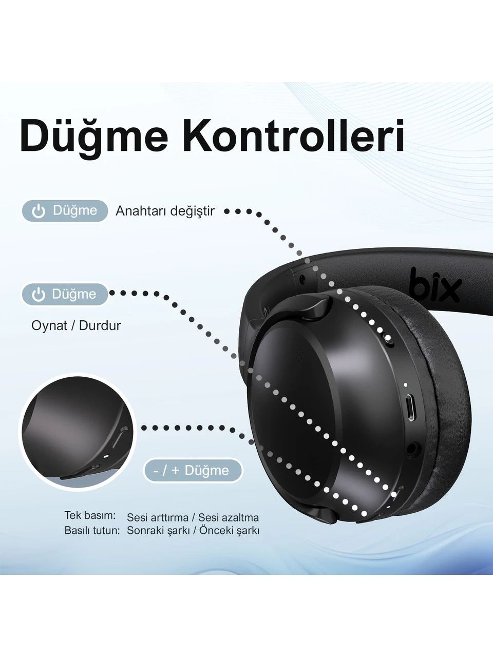 Bix BH2 Soundcraft EQ Mod TF Kart Girişli 40mm Bluetooth 5.3 Kulak Üstü