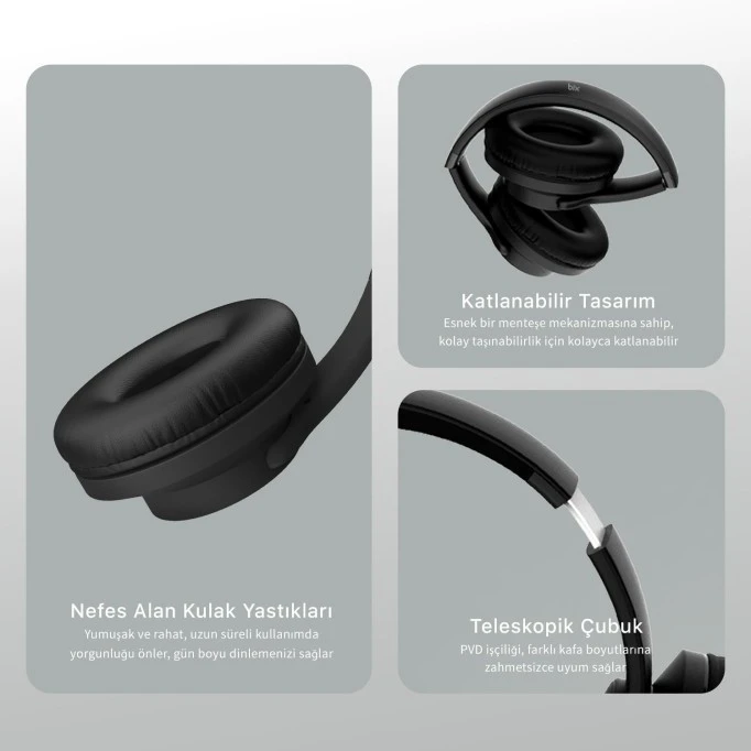 Bix BH2 Katlanabilir EQ Mod TF Kart Girişli 40mm Bluetooth 5.3 Kulak Üstü