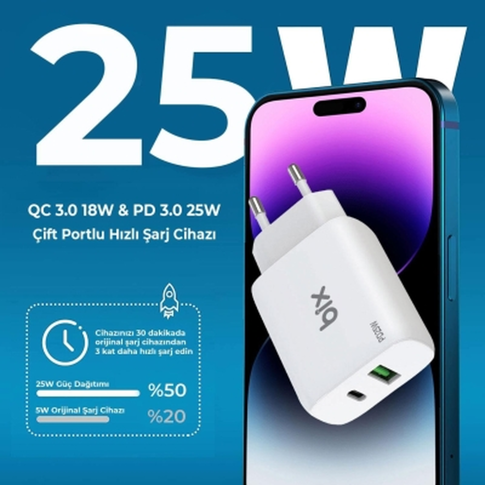 Bix 25W Type-C Hızlı Şarj Adaptörü