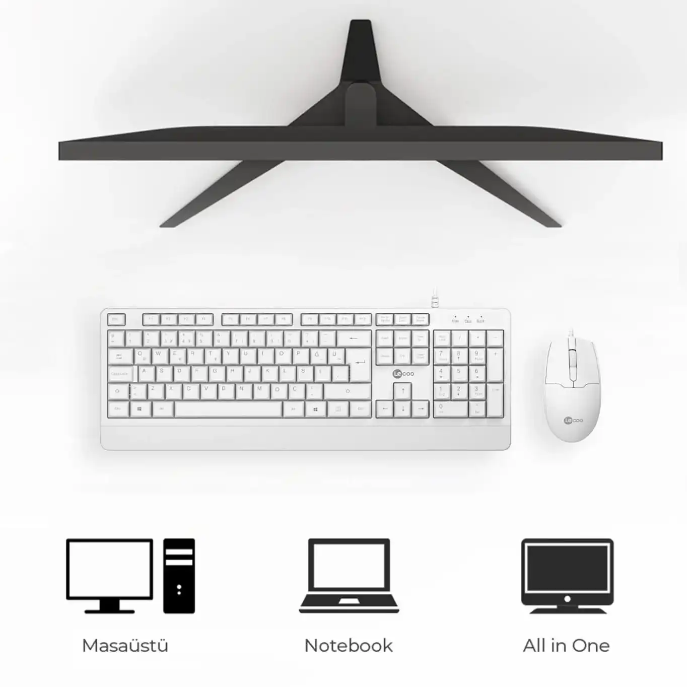 Lenovo Lecoo CM106 USB Kablolu Türkçe Q Klavye & Mouse Set Beyaz