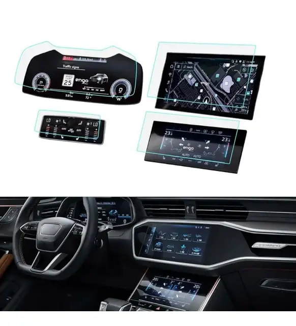 Audi A7 Gösterge Alt Üst Multimedya ve Arka Klima Ekran Koruyucu Set 4 Parça