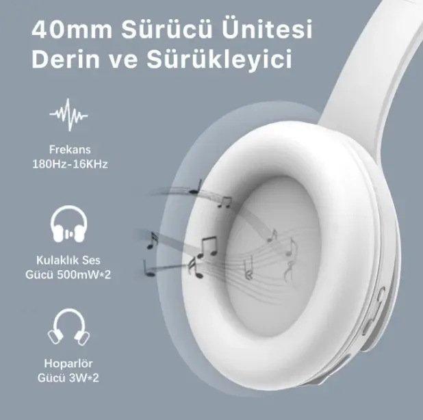Bix BH2 Katlanabilir EQ Mod TF Kart Girişli 40mm Bluetooth 5.3 Kulak Üstü