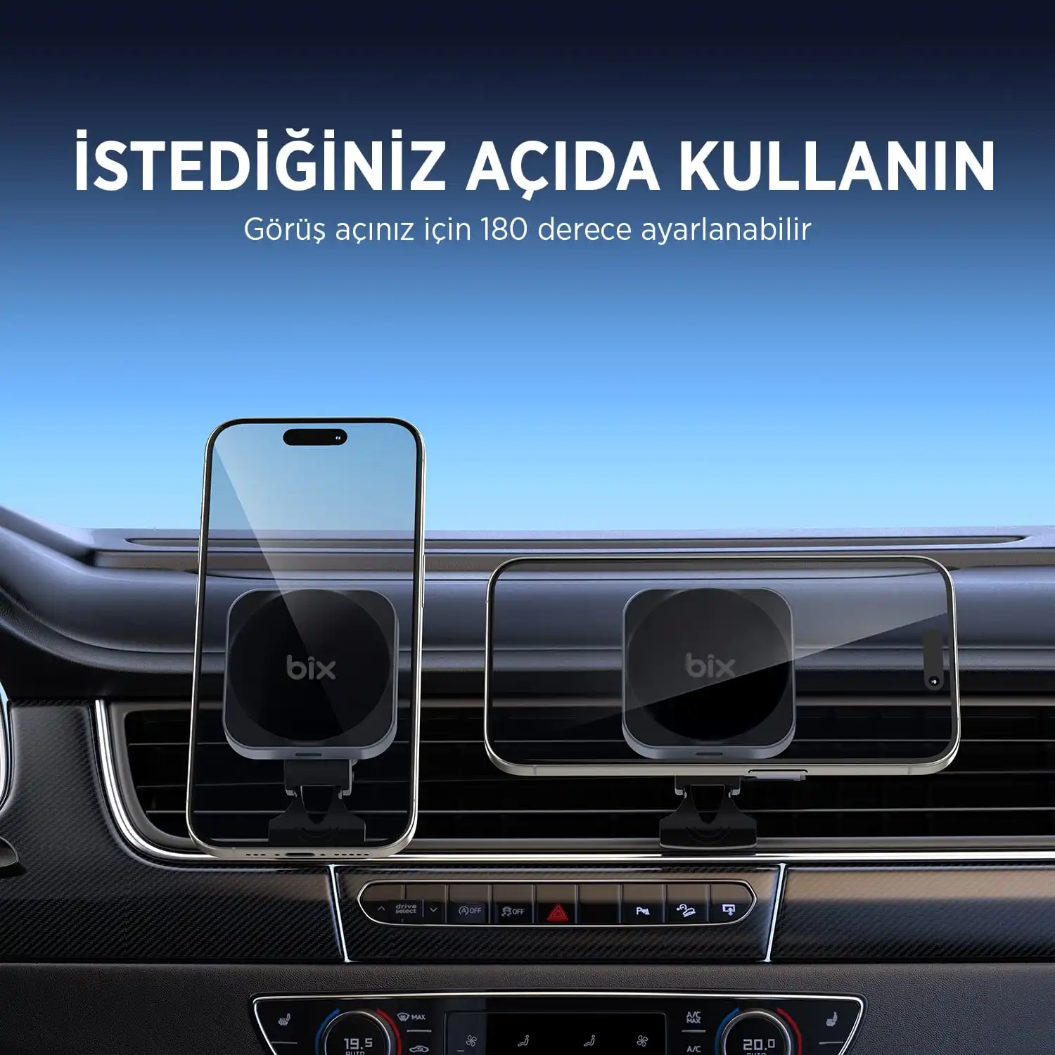 Bix BXCH10 Kablosuz Şarj Manyetik Araç İçi Telefon Tutucu Gri