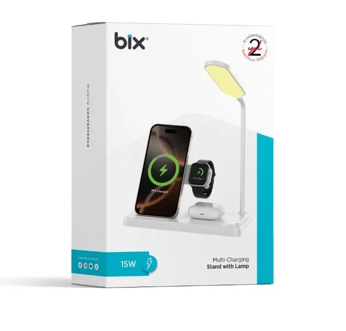 Bix BXMW8 Kablosuz Şarj Standı 3’ü 1 Arada Akıllı Telefon, Akıllı Saat ve TWS
