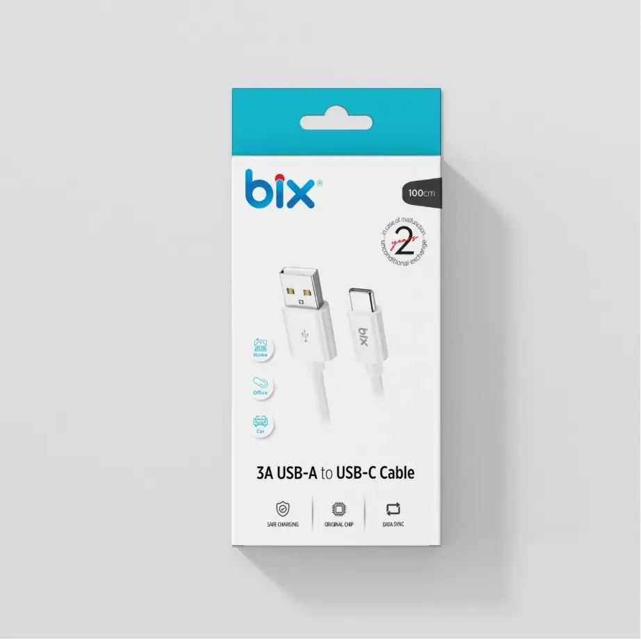Bix 3A Type-C Şarj Kablosu Beyaz