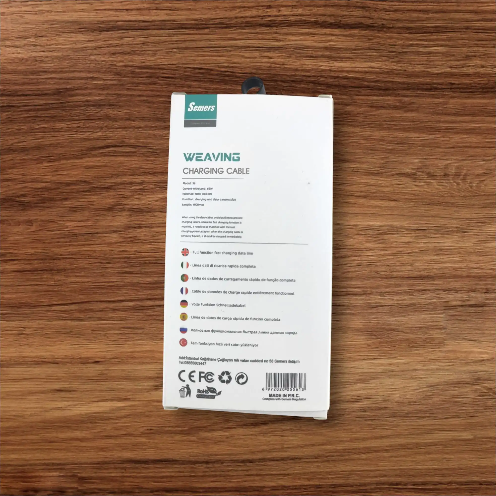 Semers V-56 65W Type-C - Type-C Örgülü Şarj ve Data Kablosu - 1000mm östergeli