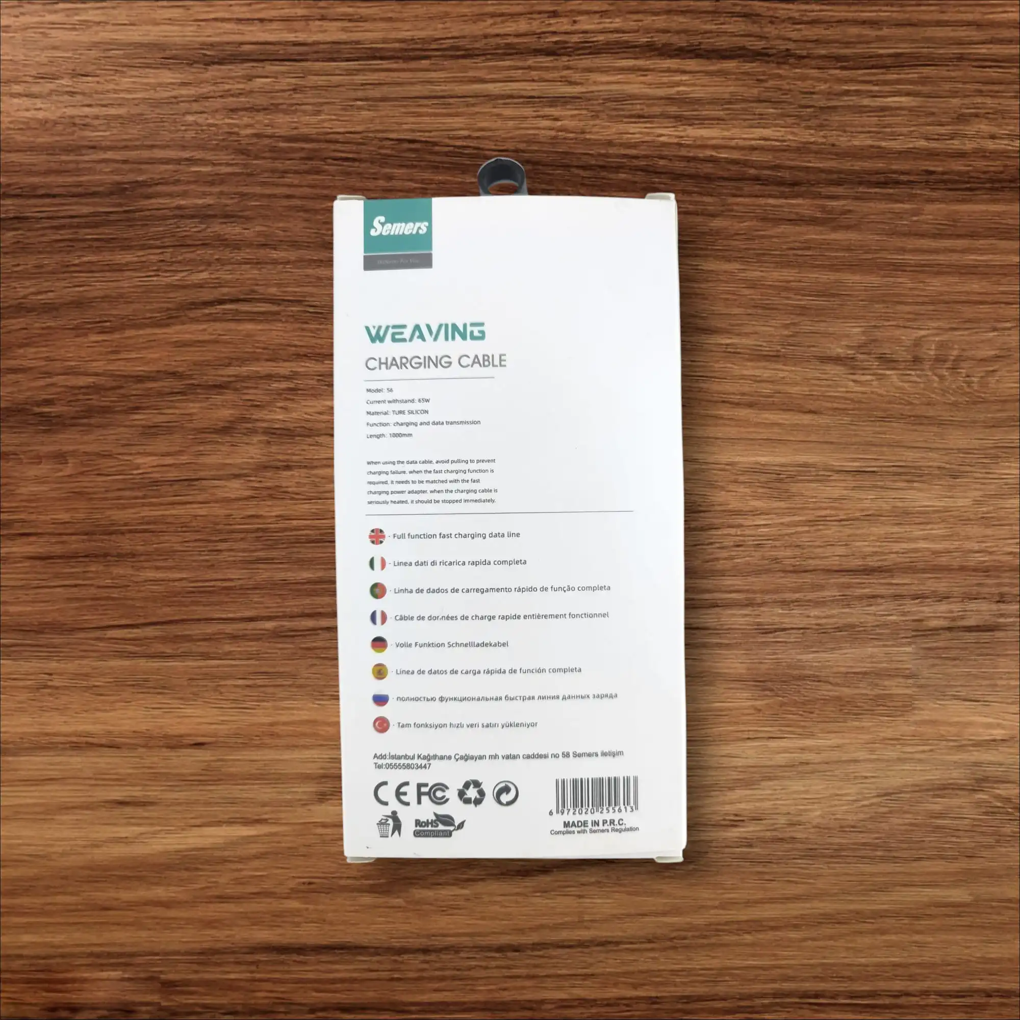 Semers V-64 Weaving Hızlı Şarj ve Veri Kablosu - 27W Destekli